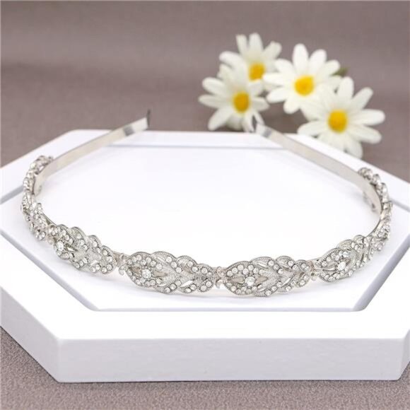 Flower Design Rhinestone Crystal Wedding Headband Bridal Headpieces Simple - Picture 5 of 7